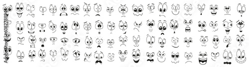 Cartoon faces or emoticon doodle. Vector illustration icons set