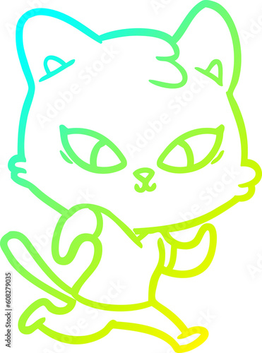 cold gradient line drawing of a cute cartoon cat