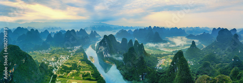 Landscape of Guilin, Li River and Karst mountains
