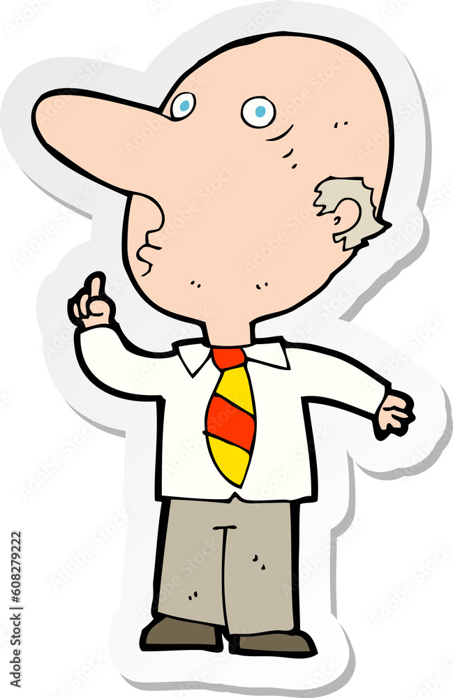 sticker of a cartoon bald man asking question