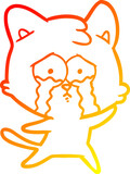 warm gradient line drawing of a cartoon crying cat