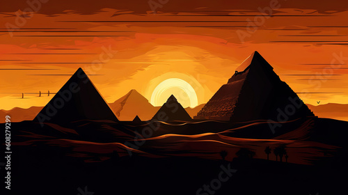 Amazing  sunset over a pyramid shaped mountain peak. Generative Ai
