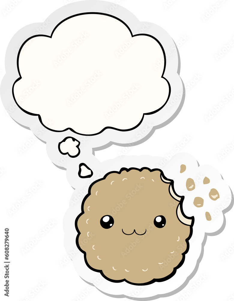 cartoon biscuit with thought bubble as a printed sticker cartoon biscuit with thought bubble as a printed sticker