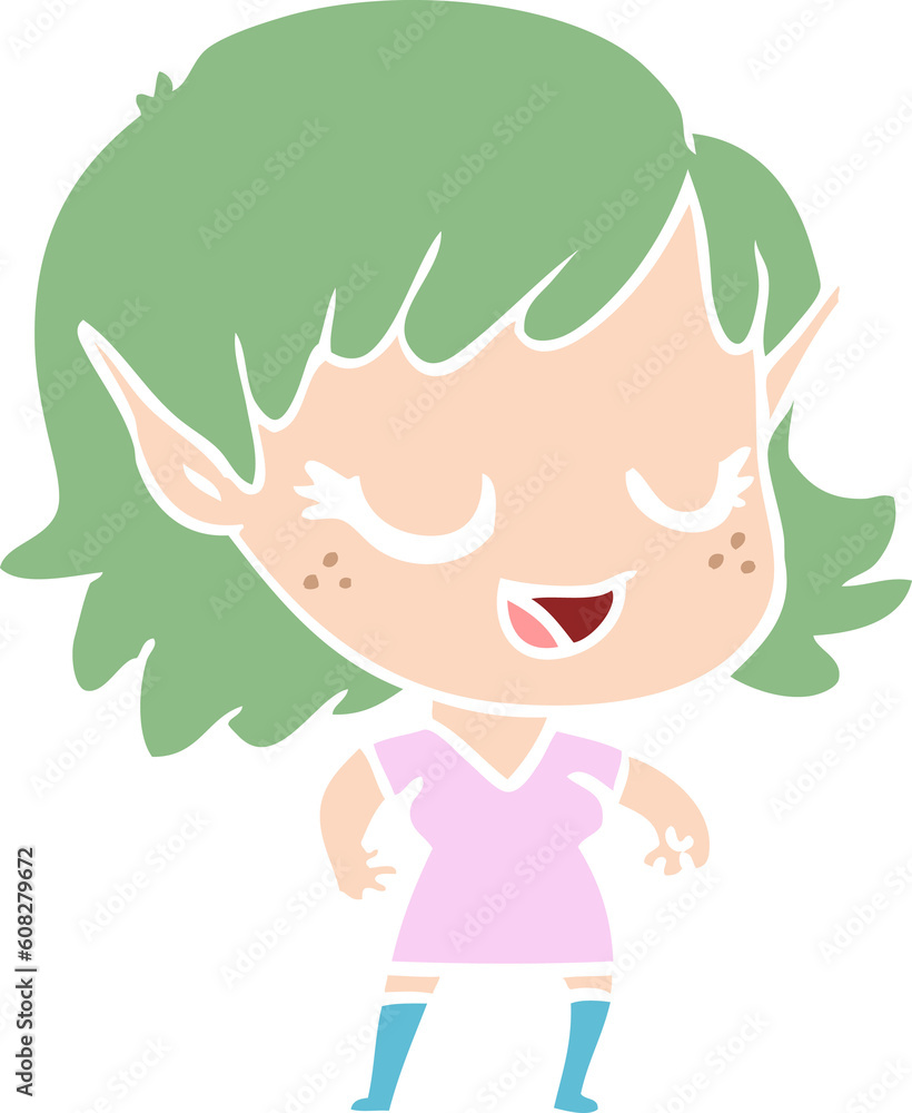 happy flat color style cartoon elf girl happy flat color style cartoon elf girl