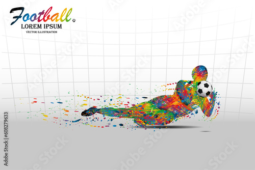 Visual drawing movement for soccer or football sport and goalkeeper jumping at fast of speed of stadium colorful beautiful design on white background for winner sport game vector illustration