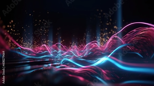 black background with neon color fluctuations. A series of optical neon streams.. The concept of data transmission is a fantastic wallpaper. Ai Generative © AndErsoN
