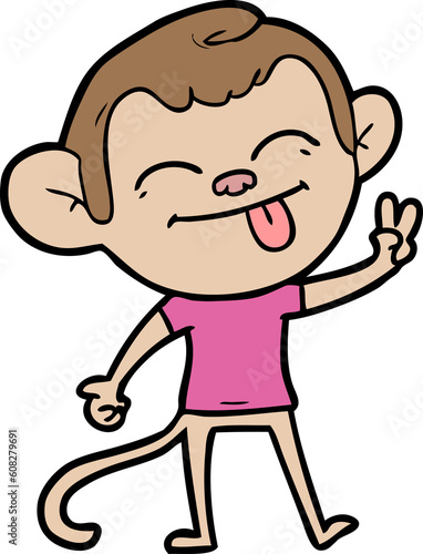 funny cartoon monkey making peace sign