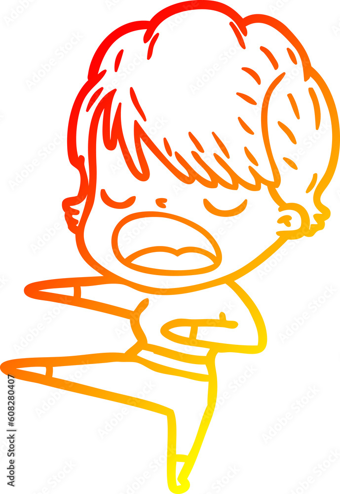 warm gradient line drawing of a cartoon woman talking warm gradient line drawing of a cartoon woman talking