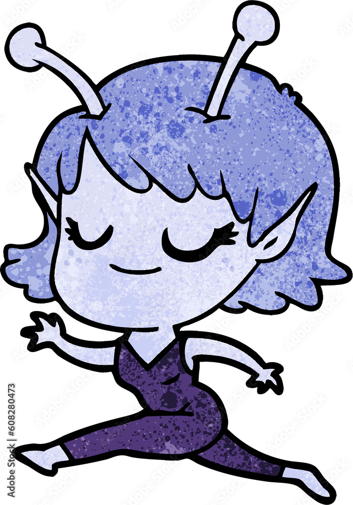 smiling alien girl cartoon running smiling alien girl cartoon running