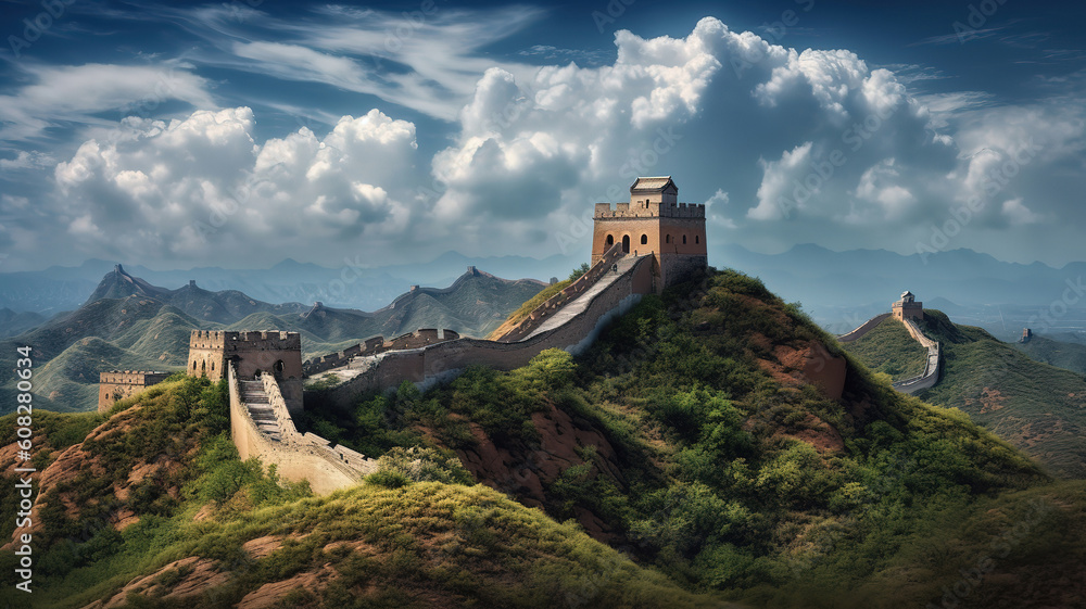 View of the great wall at badaling - beijing, china. Generative Ai