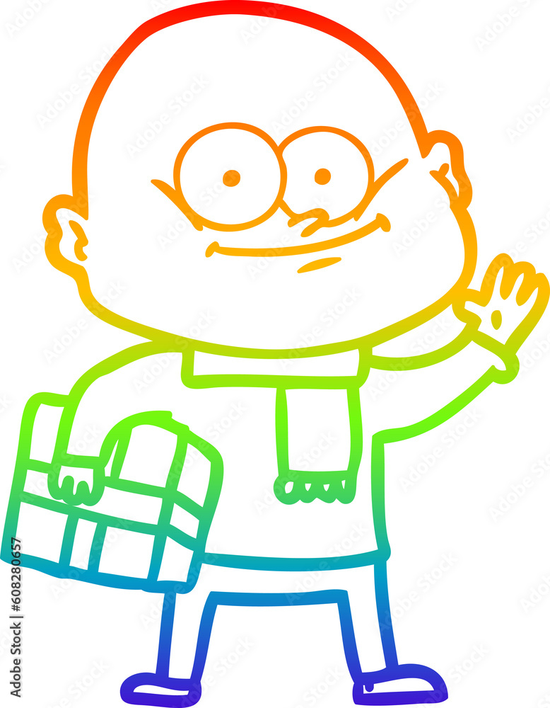 rainbow gradient line drawing of a cartoon bald man staring rainbow gradient line drawing of a cartoon bald man staring