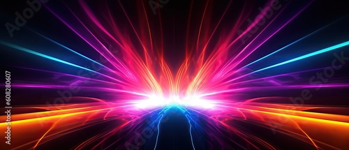 Beautiful abstract futuristic dark background with neon blue pink and orange glow