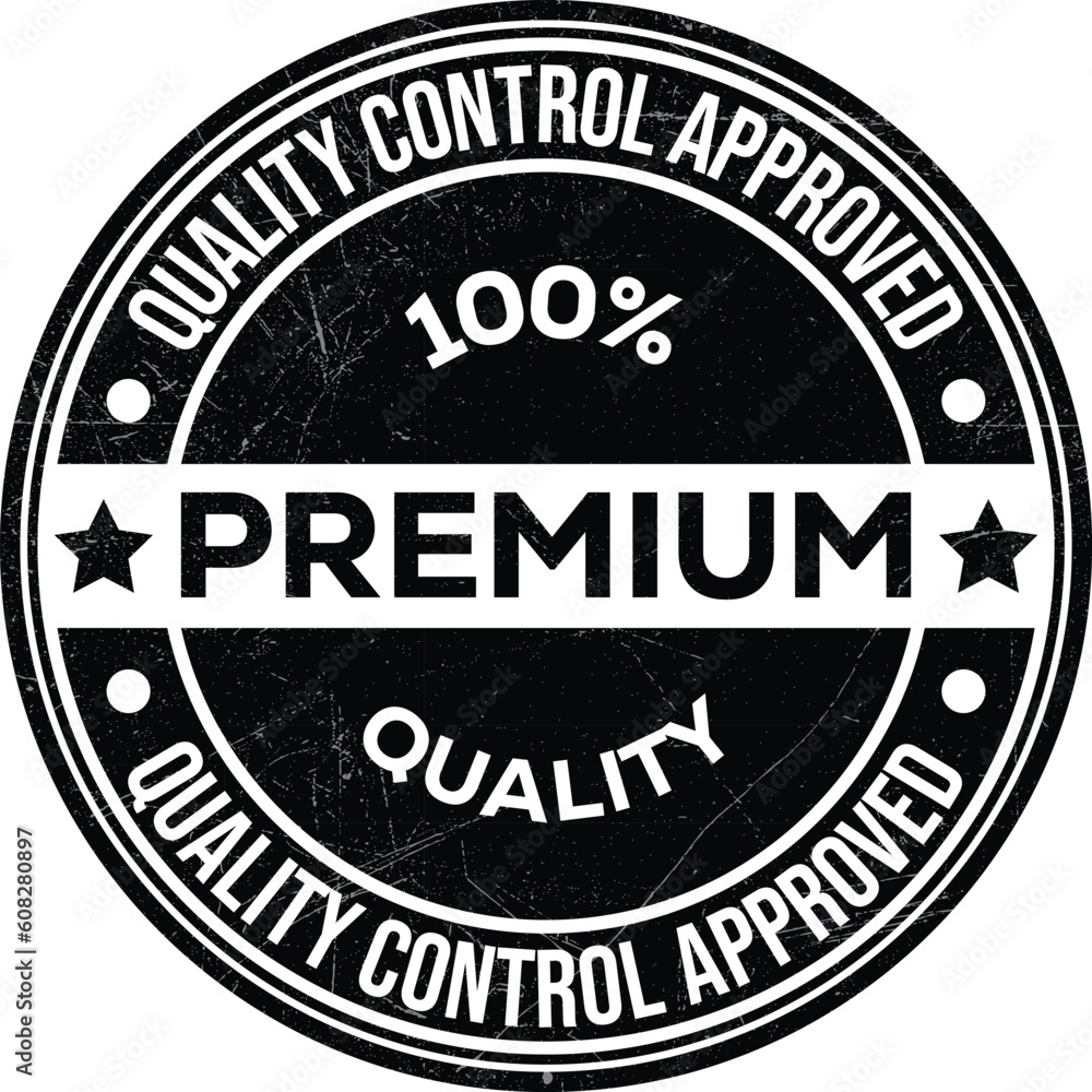 Quality Control Approved Stamp, Badge, Icon, Seal, Emblem, Quality Assurance Label, Quality Concept, Service, Controller, Patch, Rubber, Product, Sticker, Vector Illustration With Grunge Texture