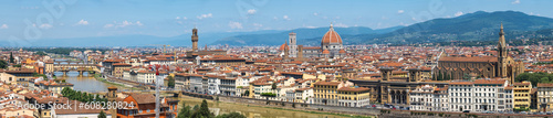 Florence city with Santa Maria del Fiore with huge Brunelleschi's dome, Giotto's Bell Tower, Basilica di Santa Croce, Ponte Vecchio, Palazzo Vecchio. Panoramic view from Piazzale Michelangelo, Toscana