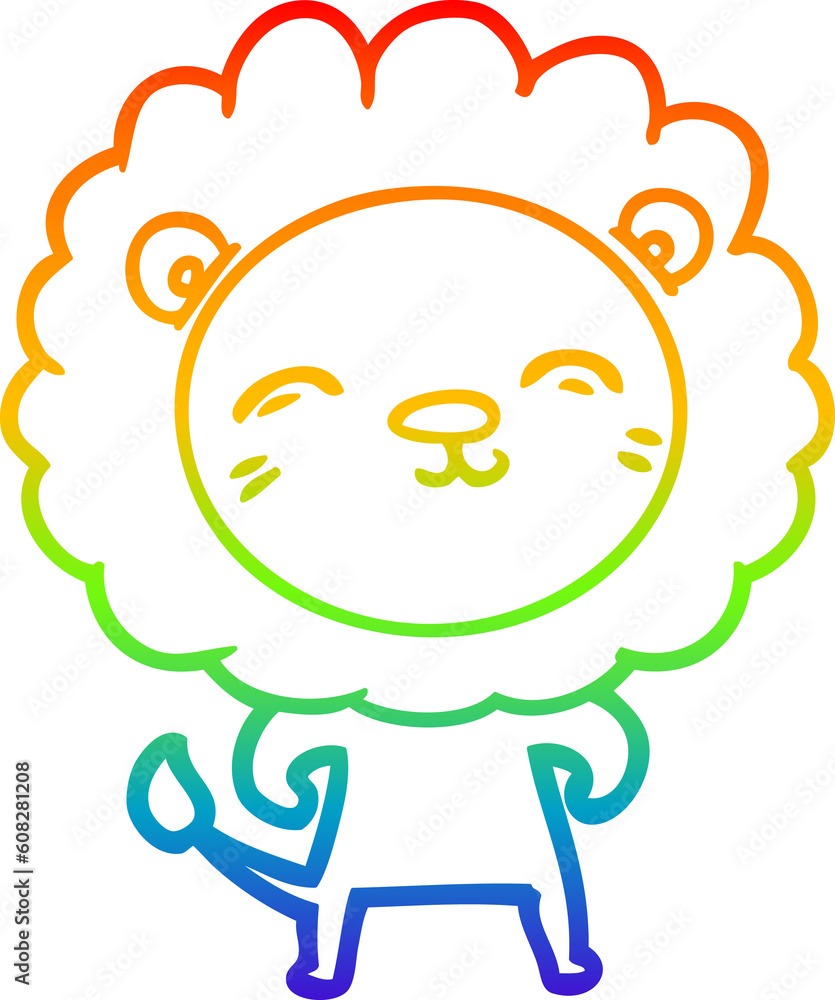 rainbow gradient line drawing of a cartoon lion