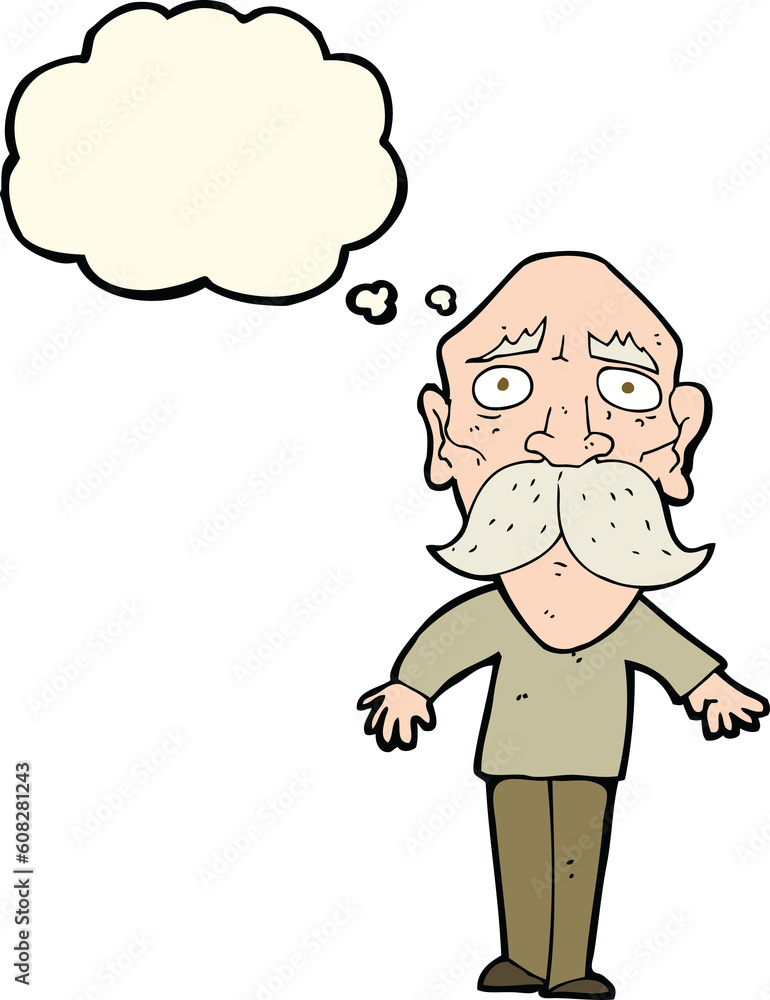 cartoon sad old man with thought bubble cartoon sad old man with thought bubble