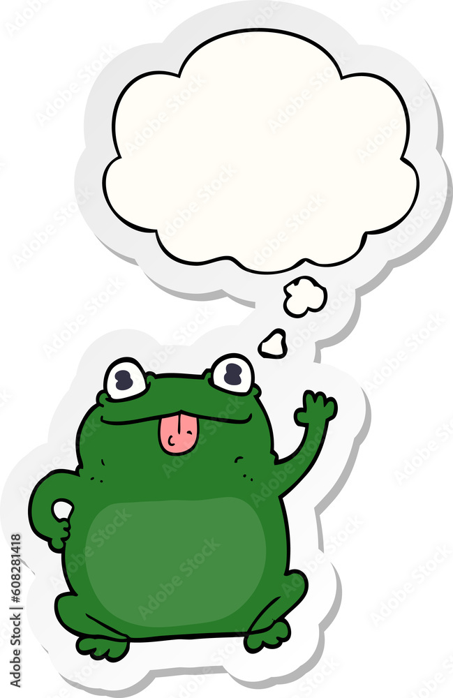 cartoon frog with thought bubble as a printed sticker cartoon frog with thought bubble as a printed sticker