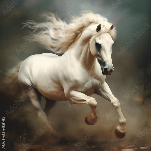 White horse running.
Generated AI