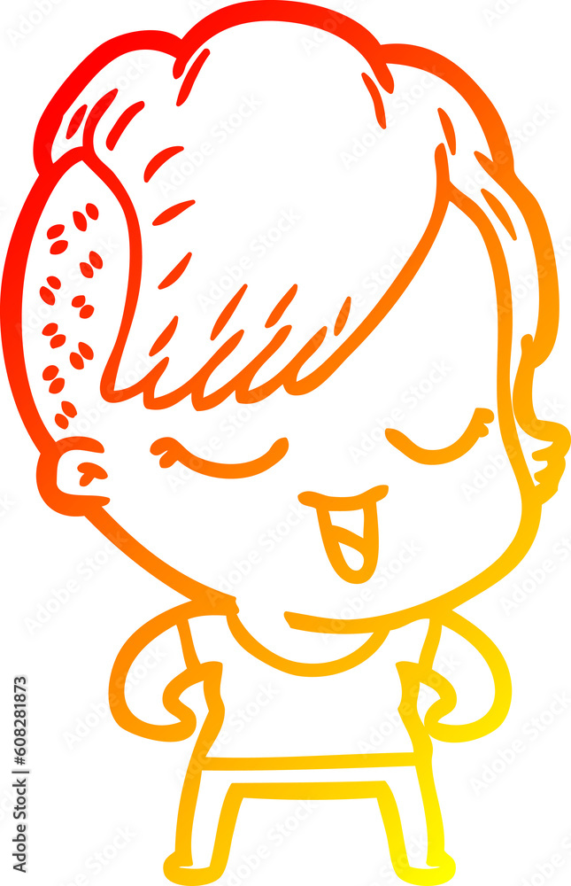 warm gradient line drawing of a happy cartoon girl warm gradient line drawing of a happy cartoon girl