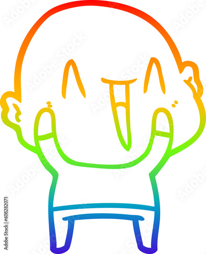 rainbow gradient line drawing of a happy cartoon bald man