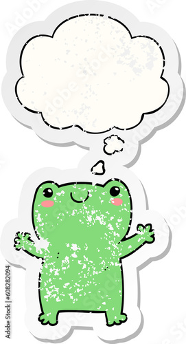 cute cartoon frog with thought bubble as a distressed worn sticker