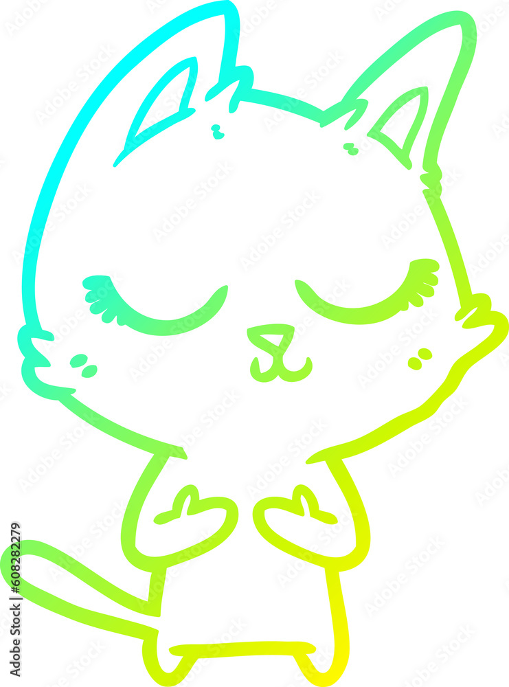 cold gradient line drawing of a calm cartoon cat cold gradient line drawing of a calm cartoon cat