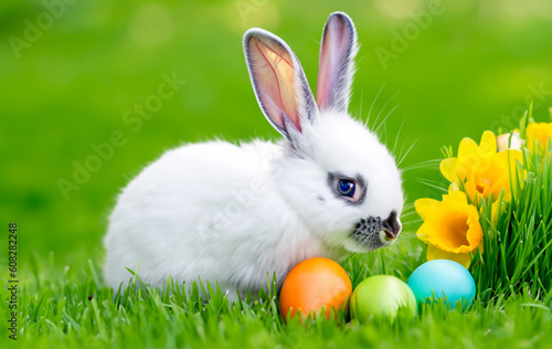 bunny easter fluffy baby rabbit or new born rabbit. baby cute rabbit or new born adorable bunny. Easter Bunny.  Symbol of easter day. © kanpisut