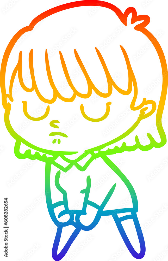 Fototapeta premium rainbow gradient line drawing of a cartoon woman