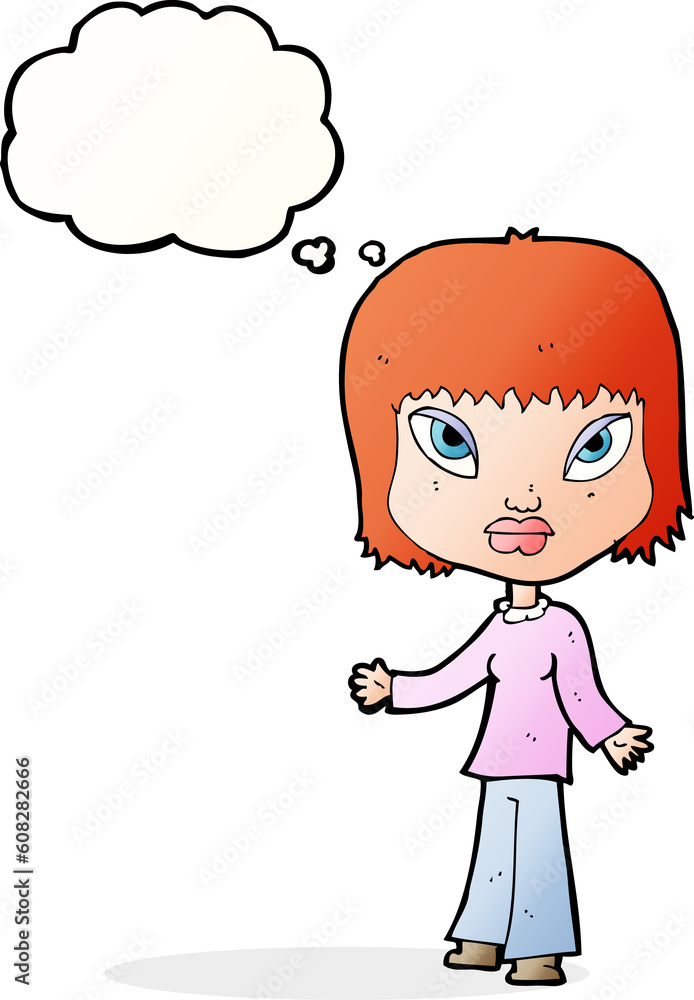 cartoon woman with open arms with thought bubble cartoon woman with open arms with thought bubble