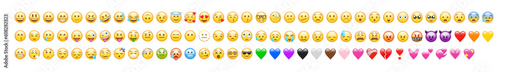 Φωτογραφία Emojis, High Quality Emoticons Isolated on White Background, Heart Emoji Set, So