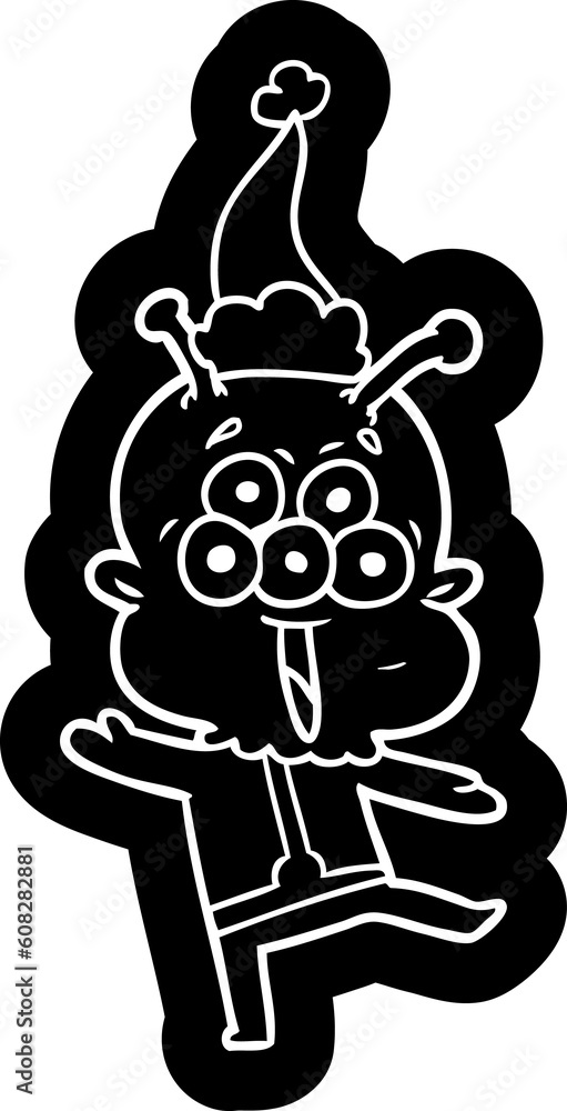 happy quirky cartoon icon of a alien dancing wearing santa hat happy quirky cartoon icon of a alien dancing wearing santa hat
