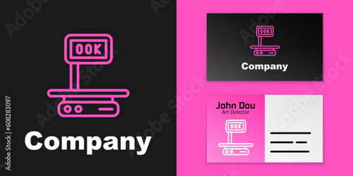 Pink line Electronic scales icon isolated on black background. Weight for food. Weighing process in store or supermarket. Logo design template element. Vector