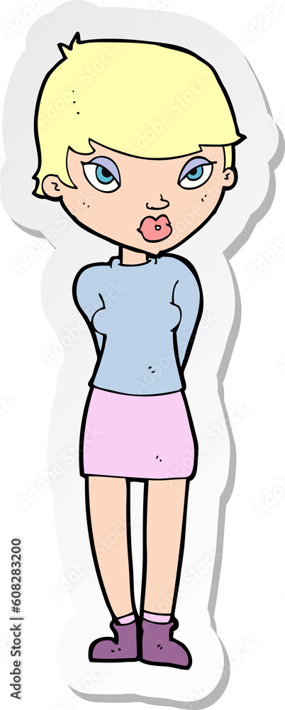 sticker of a cartoon shy woman sticker of a cartoon shy woman