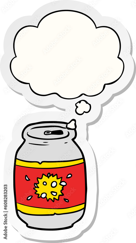 cartoon soda can with thought bubble as a printed sticker cartoon soda can with thought bubble as a printed sticker