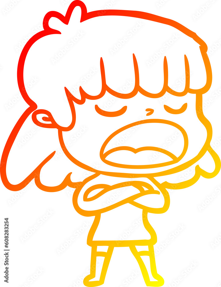 warm gradient line drawing of a cartoon woman talking loudly warm gradient line drawing of a cartoon woman talking loudly