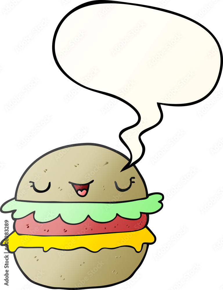 cartoon burger with speech bubble in smooth gradient style cartoon burger with speech bubble in smooth gradient style