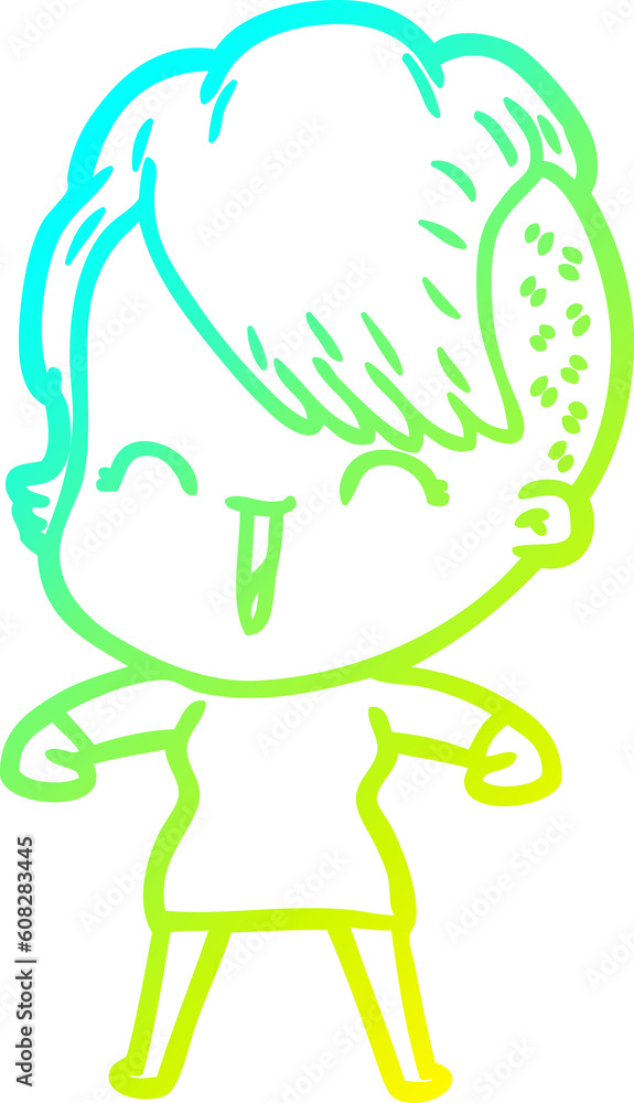 cold gradient line drawing of a cartoon happy hipster girl cold gradient line drawing of a cartoon happy hipster girl