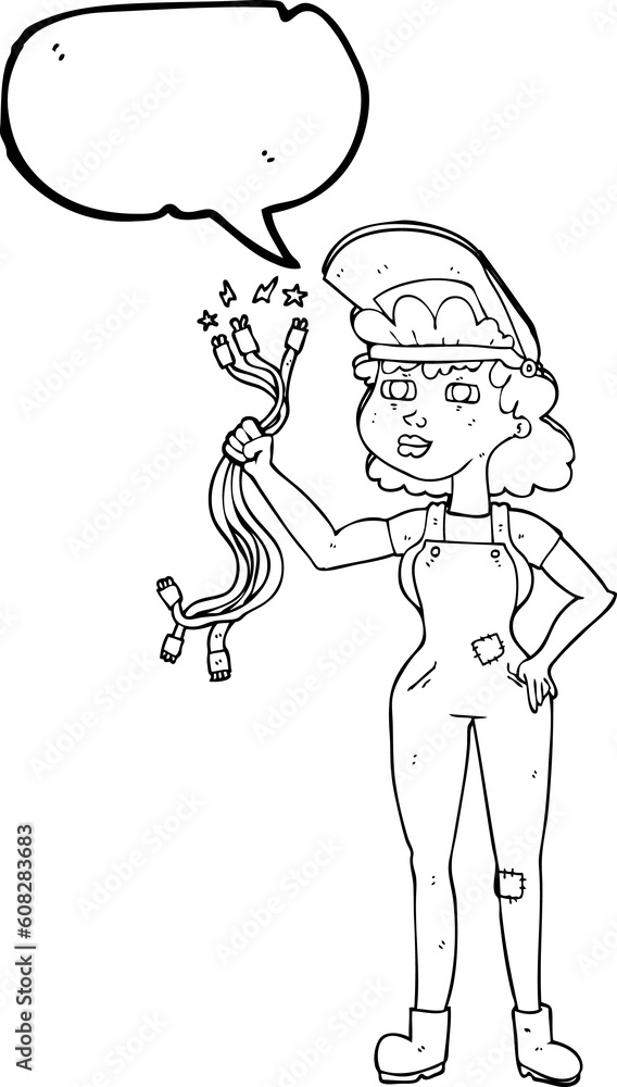 freehand drawn speech bubble cartoon electrician woman freehand drawn speech bubble cartoon electrician woman