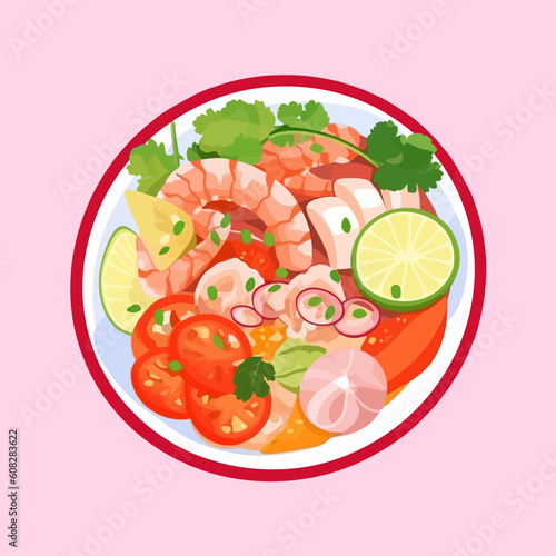 Fresh Peruvian mix sea food ceviche vector illustration