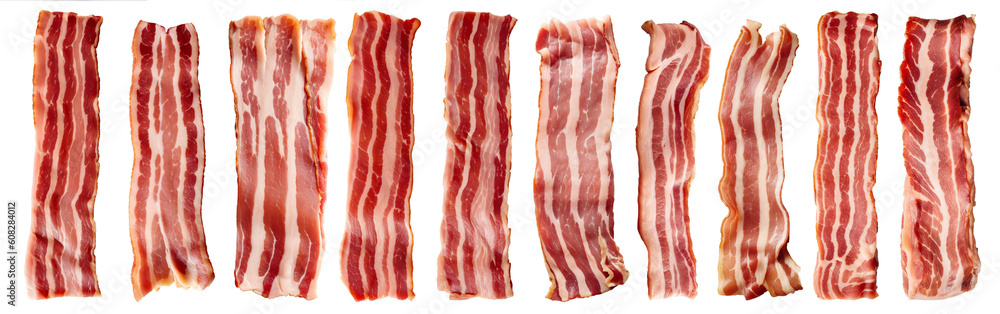 set of isolated illustrations of bacon. Created with Generative AI set of isolated illustrations of bacon. Created with Generative AI