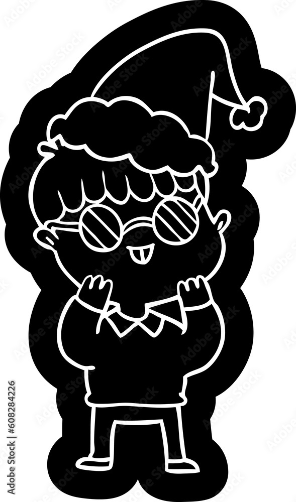 quirky cartoon icon of a boy wearing spectacles wearing santa hat quirky cartoon icon of a boy wearing spectacles wearing santa hat