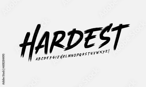 Hardest Brush Font. Hand Lettering Sketch Font. Vector Alphabet