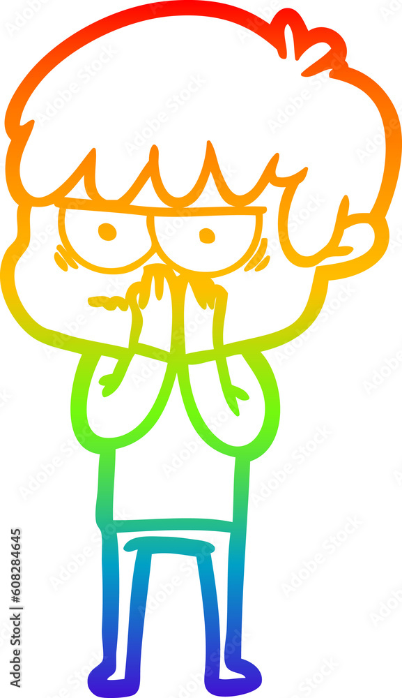 rainbow gradient line drawing of a annoyed cartoon boy rainbow gradient line drawing of a annoyed cartoon boy