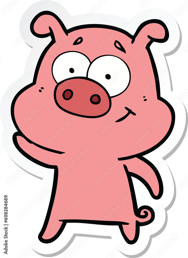 sticker of a happy cartoon pig sticker of a happy cartoon pig
