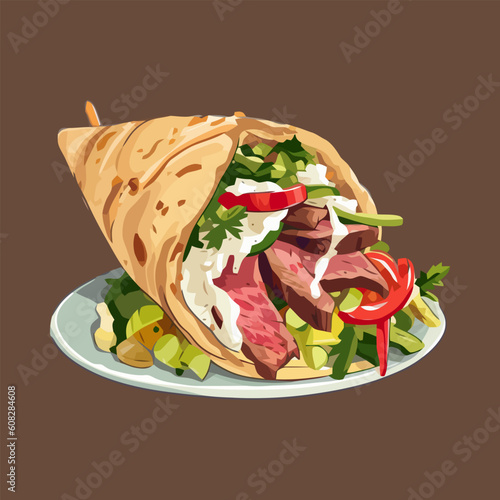Gyros Pita Greek Fast Food Vector Illustration