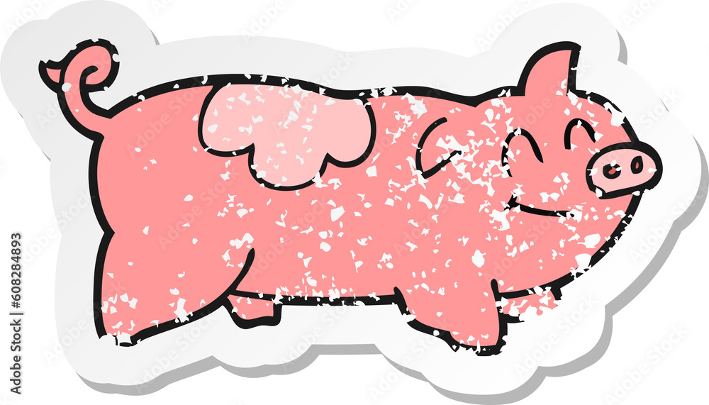 retro distressed sticker of a cartoon pig retro distressed sticker of a cartoon pig