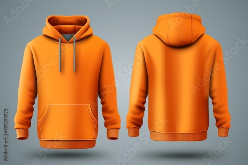 mock up orange hoodie on grey background. Generative ai photo