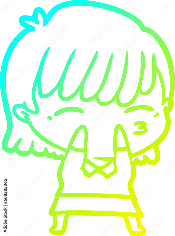 cold gradient line drawing of a cartoon woman cold gradient line drawing of a cartoon woman