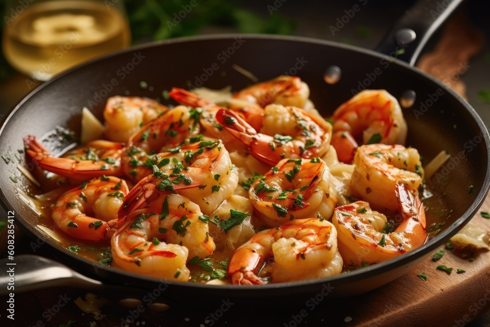 Delicious Pan of Shrimp Scampi (Generative AI) Delicious Pan of Shrimp Scampi (Generative AI)