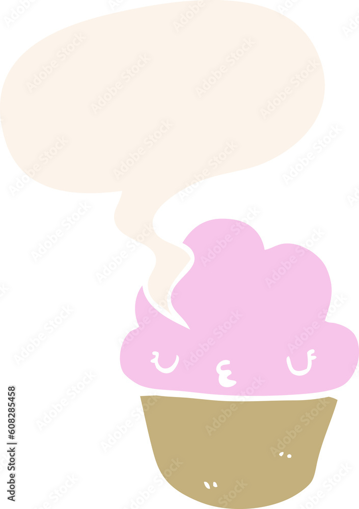 cartoon cupcake with face with speech bubble in retro style cartoon cupcake with face with speech bubble in retro style